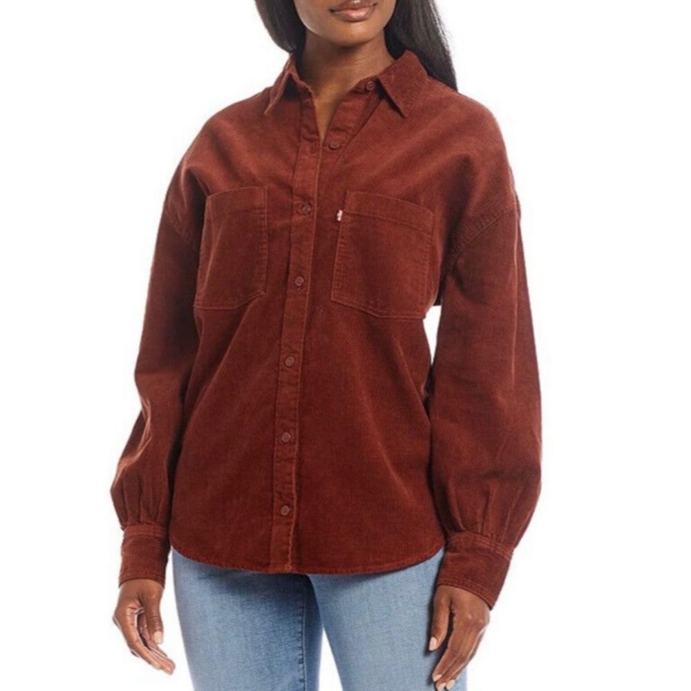Levi's Rust Orange Corduroy Elliott Utility Butt Down Shirt Large